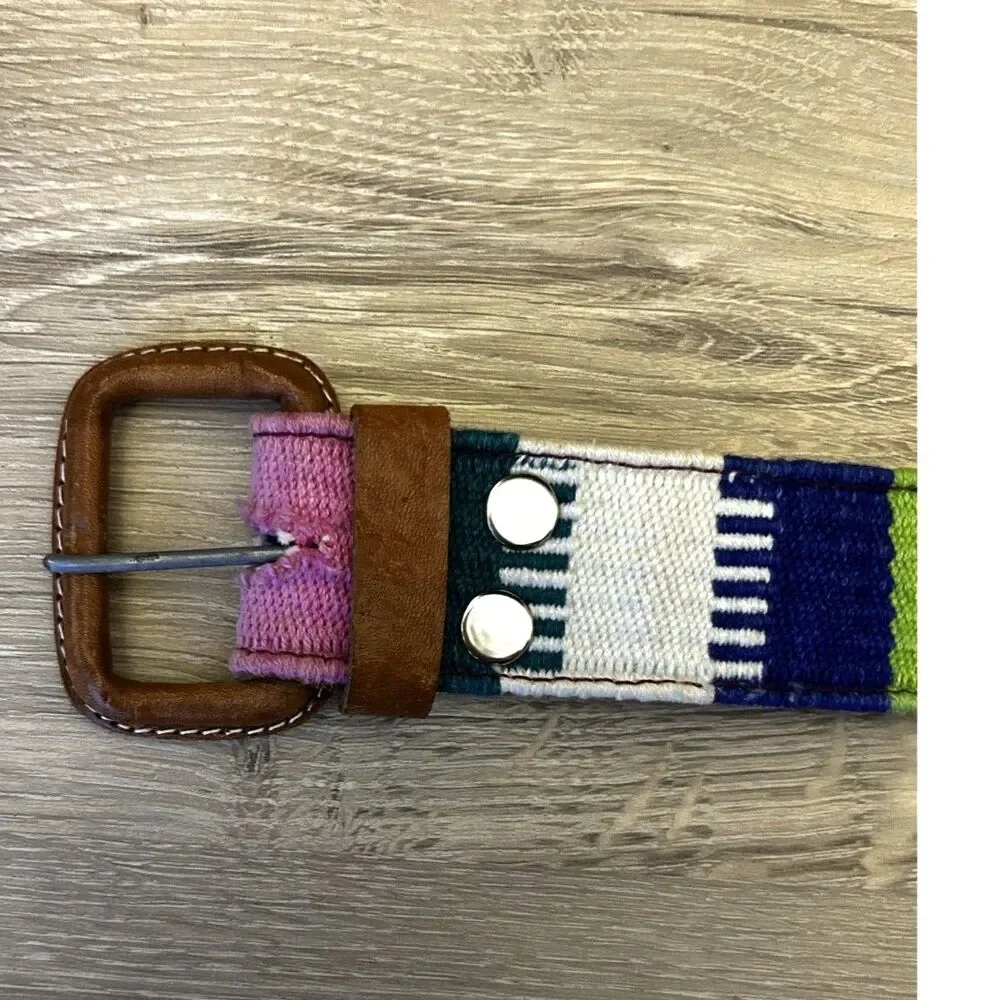 Womens Multicolor Woven Leather Belt Sz S Boho Festival Concert Aztec Southwest